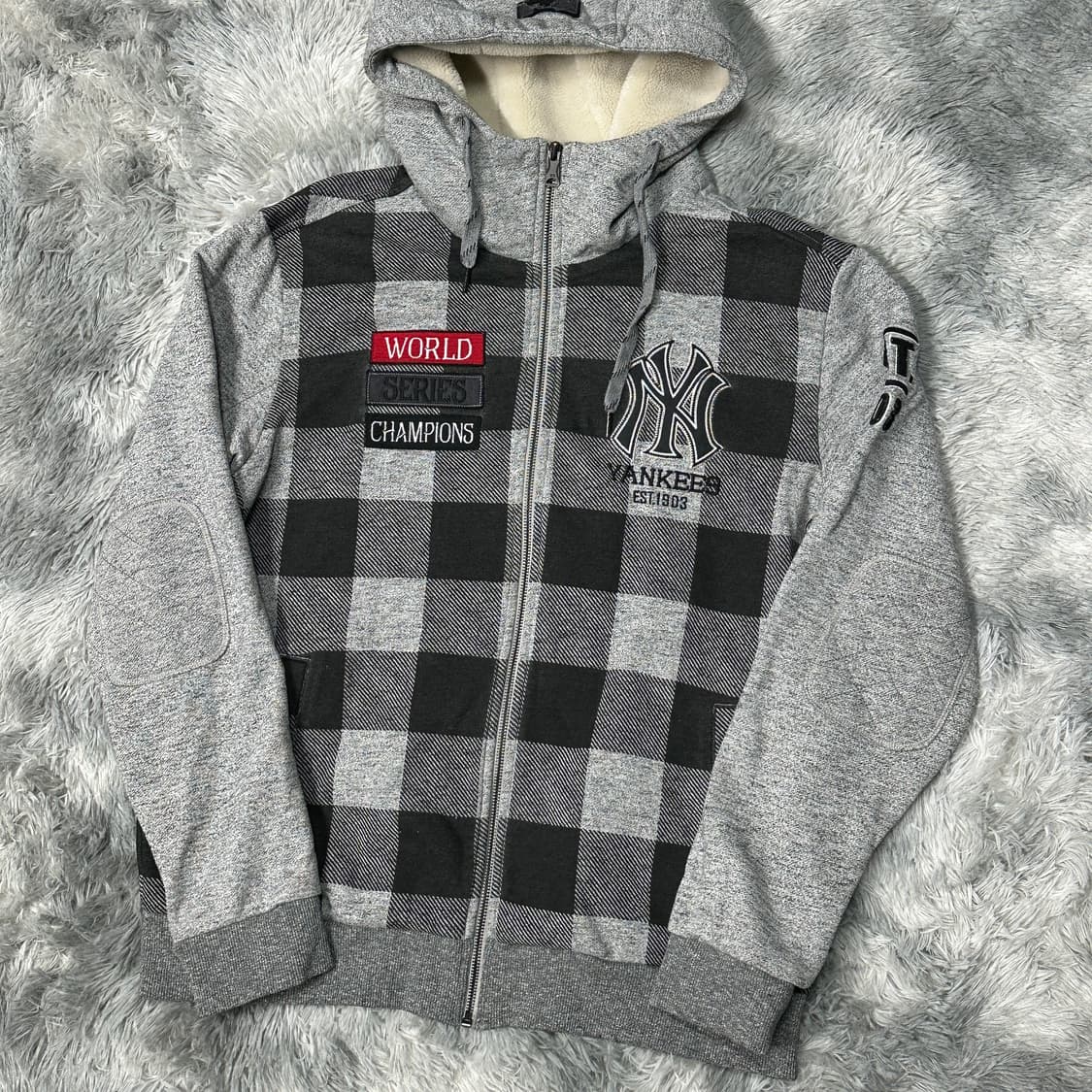 MLB 뉴욕양키스 체크 후드집업 XL 상품이미지1