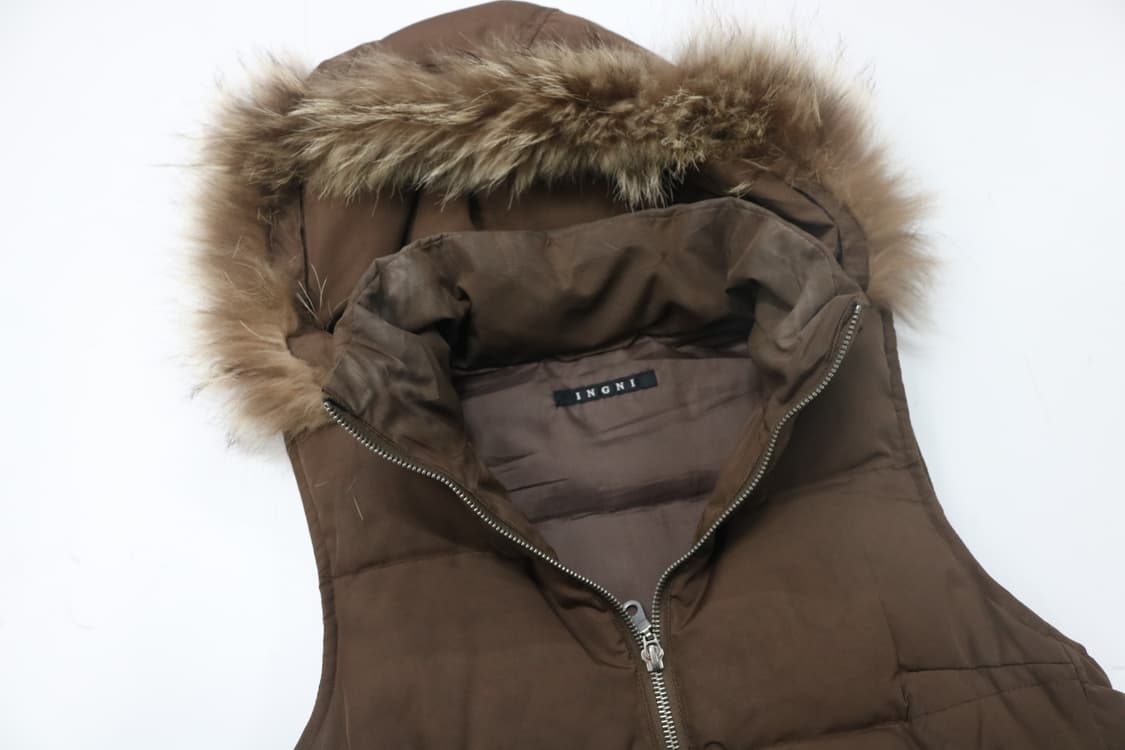 INGNI 잉니 빈티지 퍼 후드 브라운 다운 베스트 (M) 상품이미지7