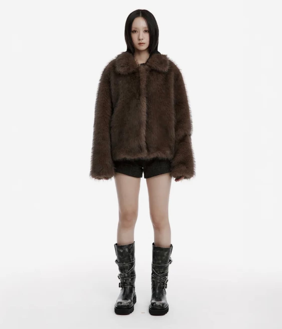 러프넥 모카 페이크 퍼 자켓 M 상품이미지2