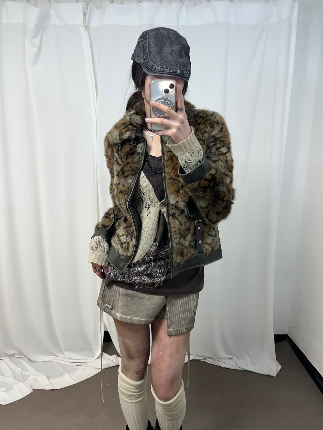 카키 브라운 믹스 래빗퍼 자켓 (양가죽/래빗퍼) 상품이미지1