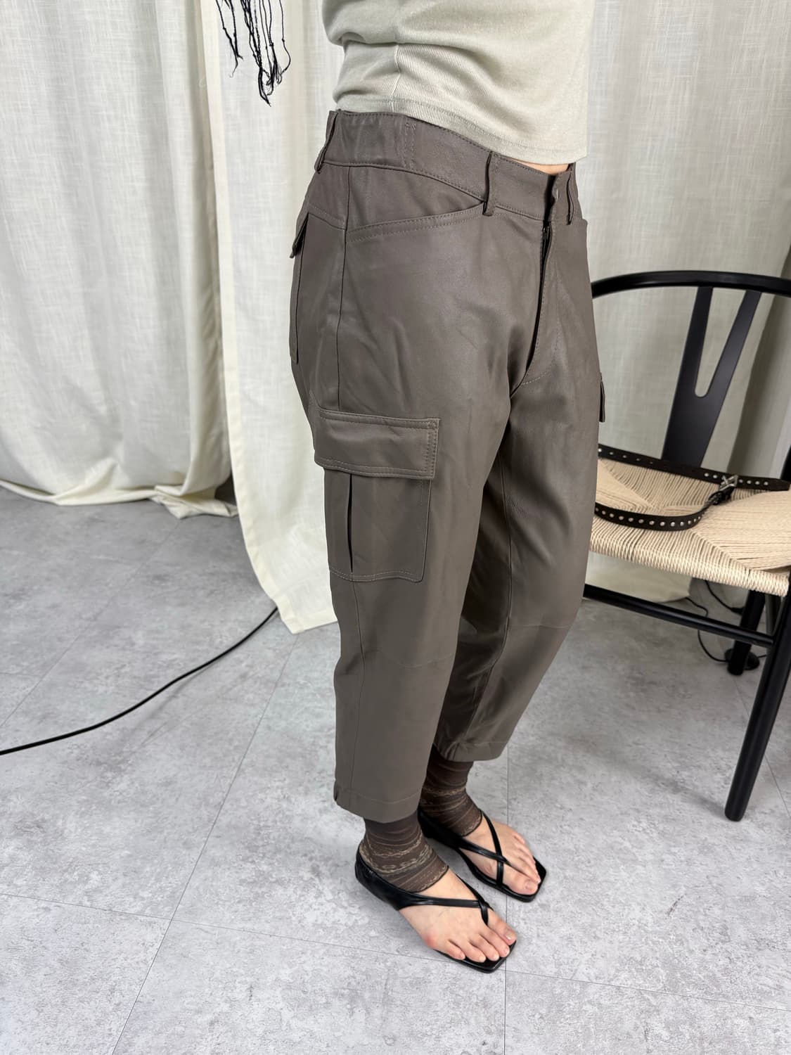 Gara 고트 스킨 7부 레더 팬츠 상품이미지3