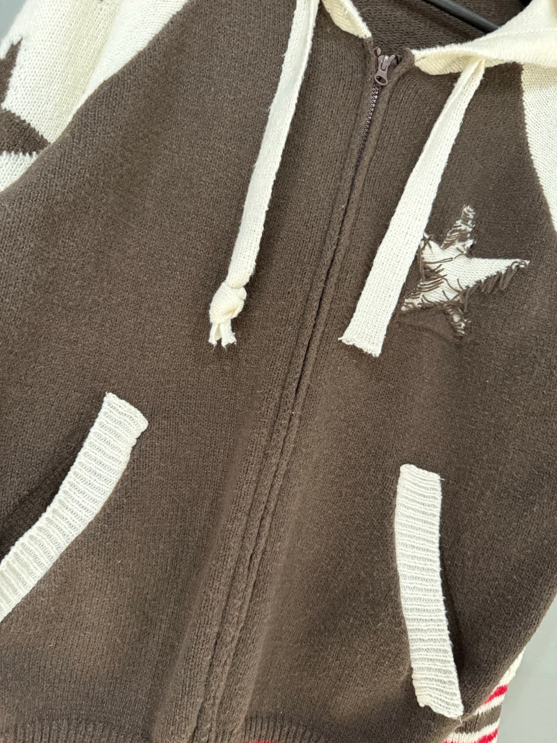 star pattern point knit hood zip-up 상품이미지7