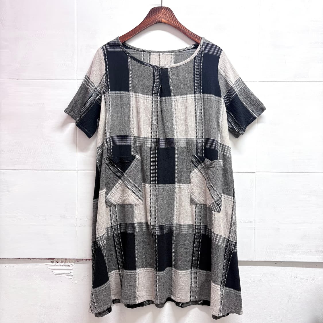 varrowda 코튼 체크 하구미 모리걸 원피스 JPN 상품이미지1