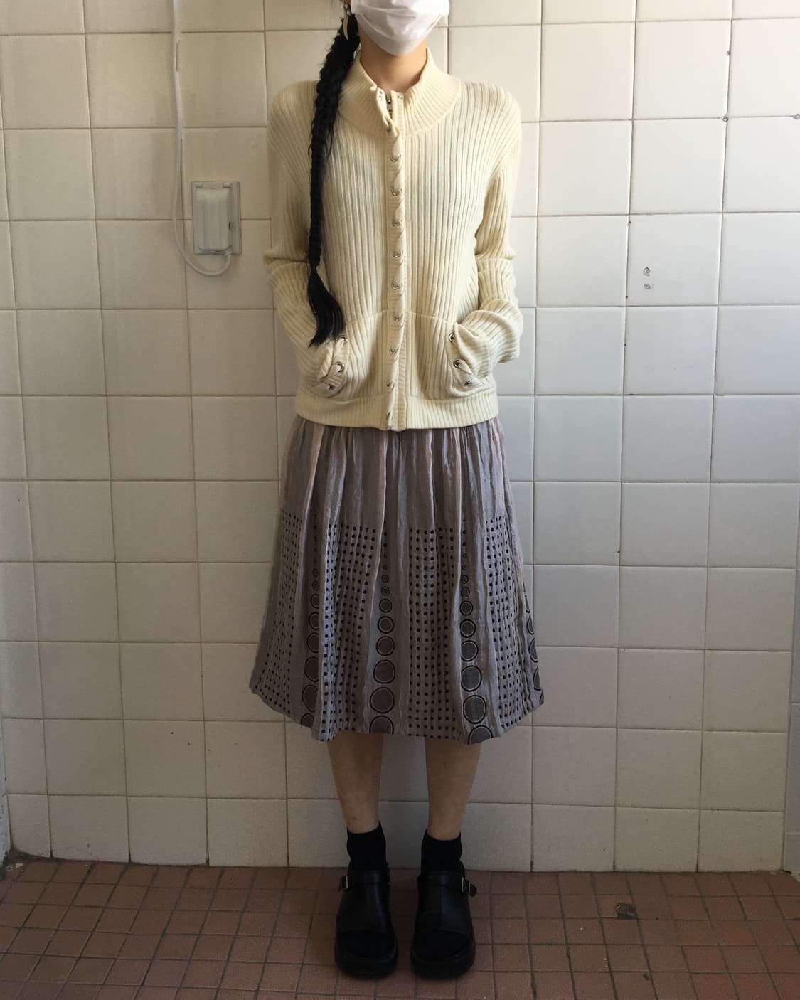 eyelet point ribbed high neck zip up 상품이미지1