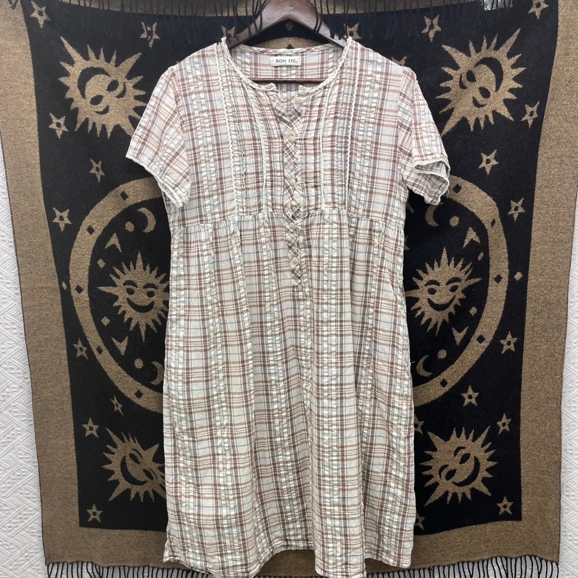 빈티지 코지 스프링 파스텔 체크 여리핏 반팔 원피스 K0010 상품이미지3