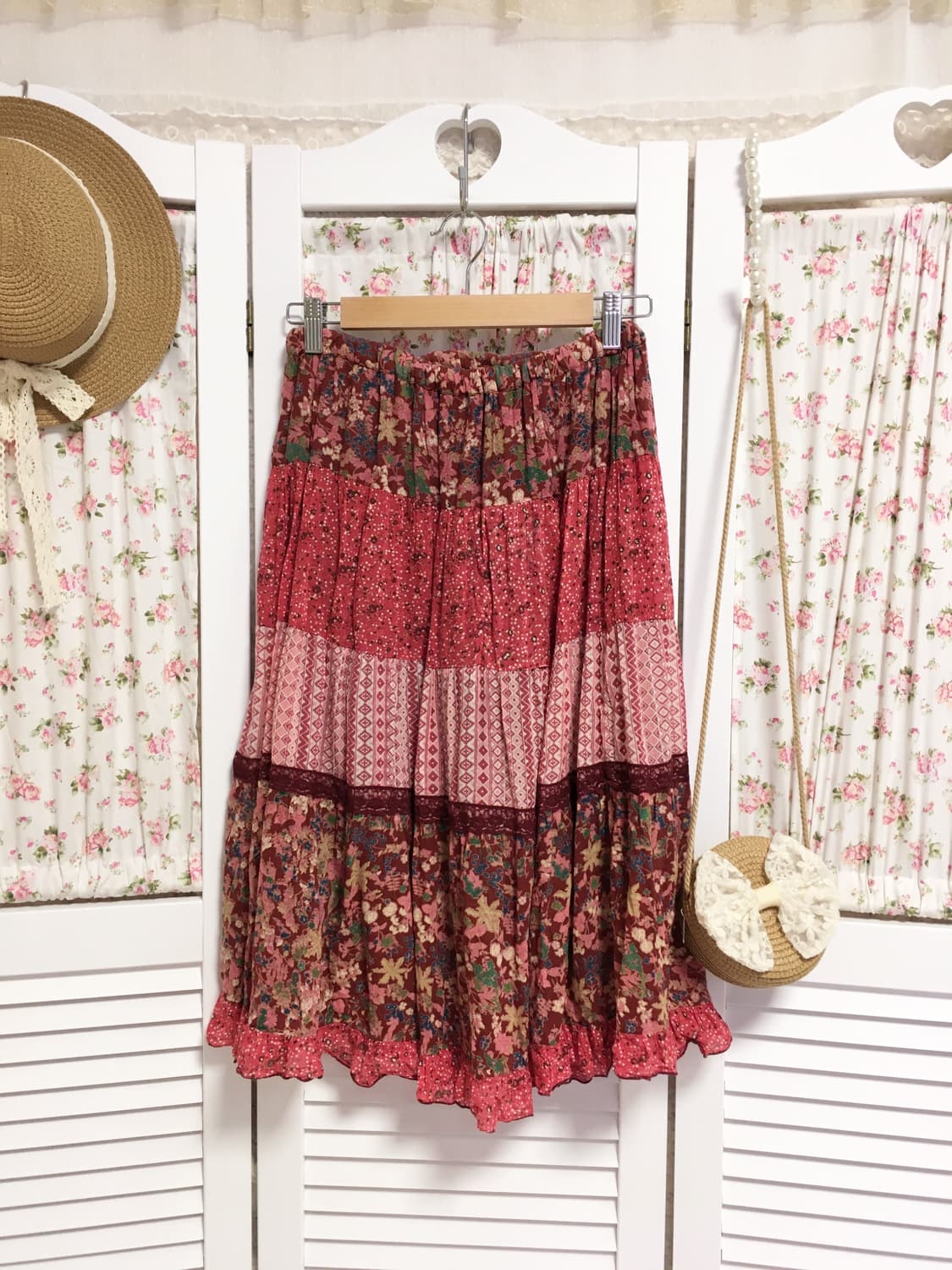 빈티지 하구미 히피모리 자두 패턴 스커트 상품이미지1