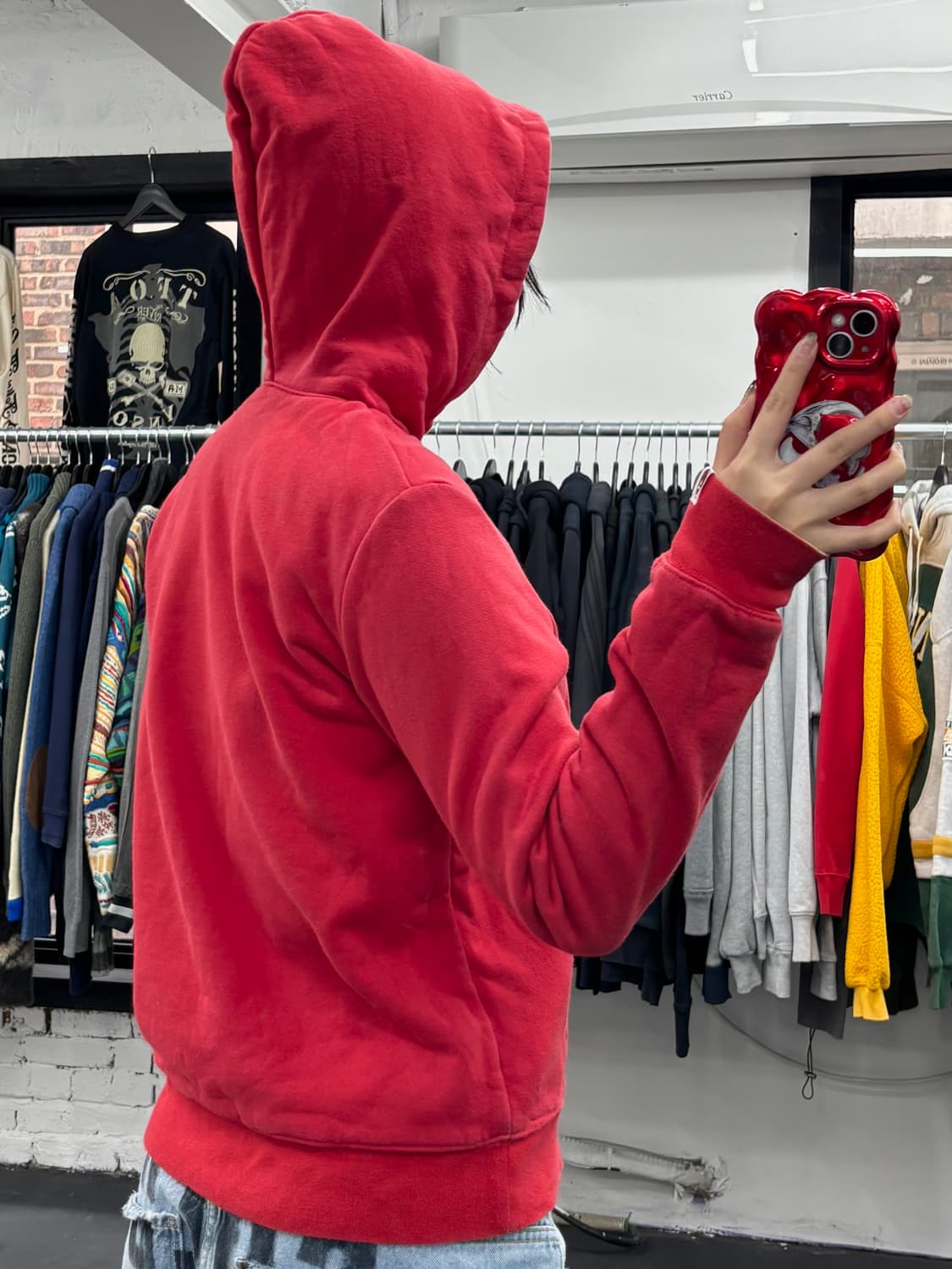 베이프 레드&체크 리버시블 후드집업 상품이미지4