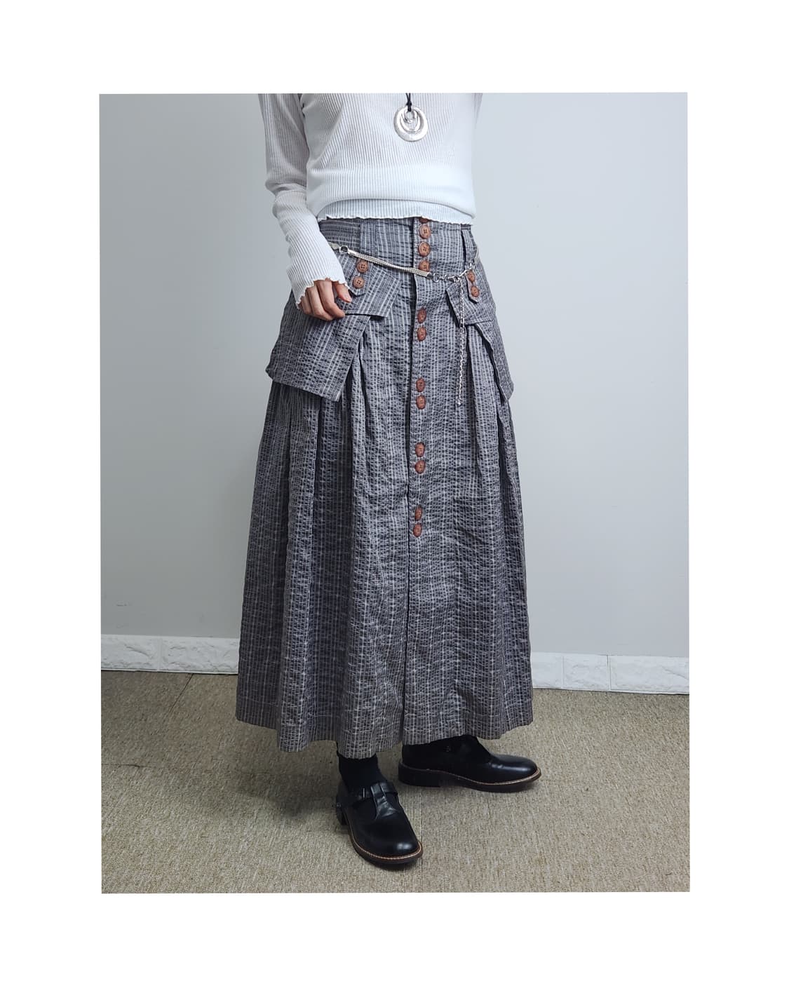 스트라이프 빅포켓 롱스커트 상품이미지1