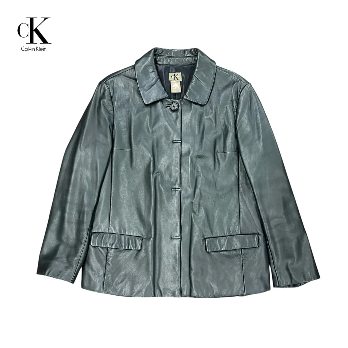 (M) 90s 캘빈클라인 혼방 레더 자켓 상품이미지1