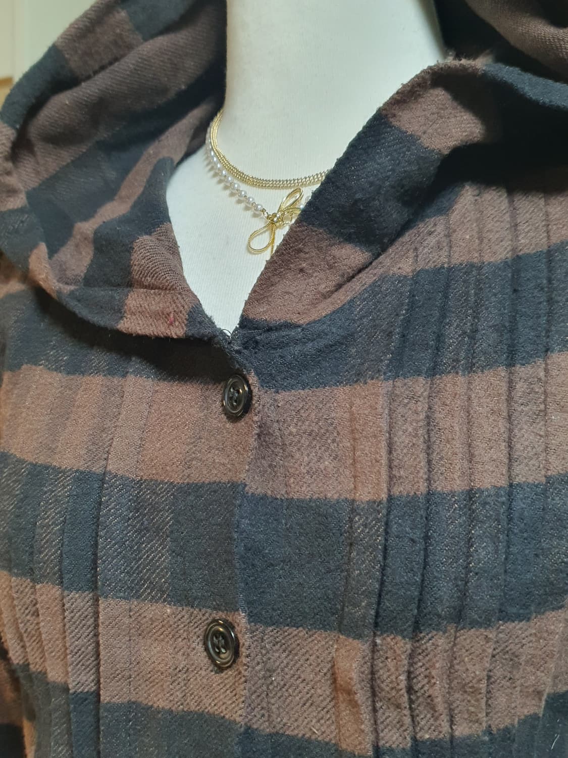 [모리걸] 줄무늬 후드 롱 남방 원피스 상품이미지2