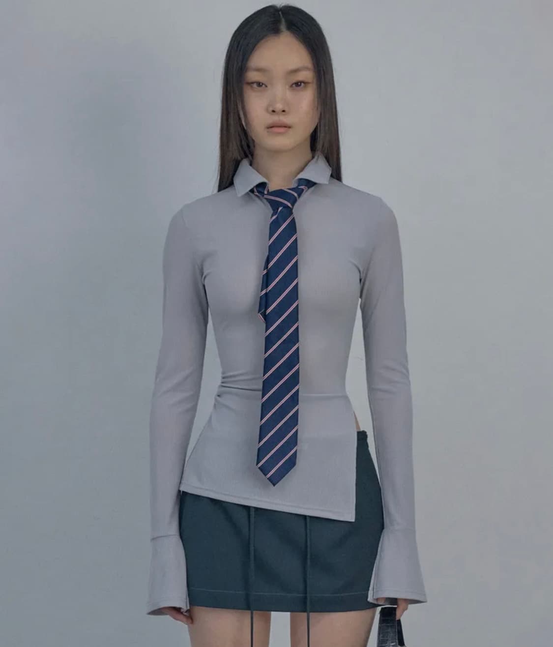 스컬프터 Button Down Bell Sleeve Tee Ice Gra 상품이미지1