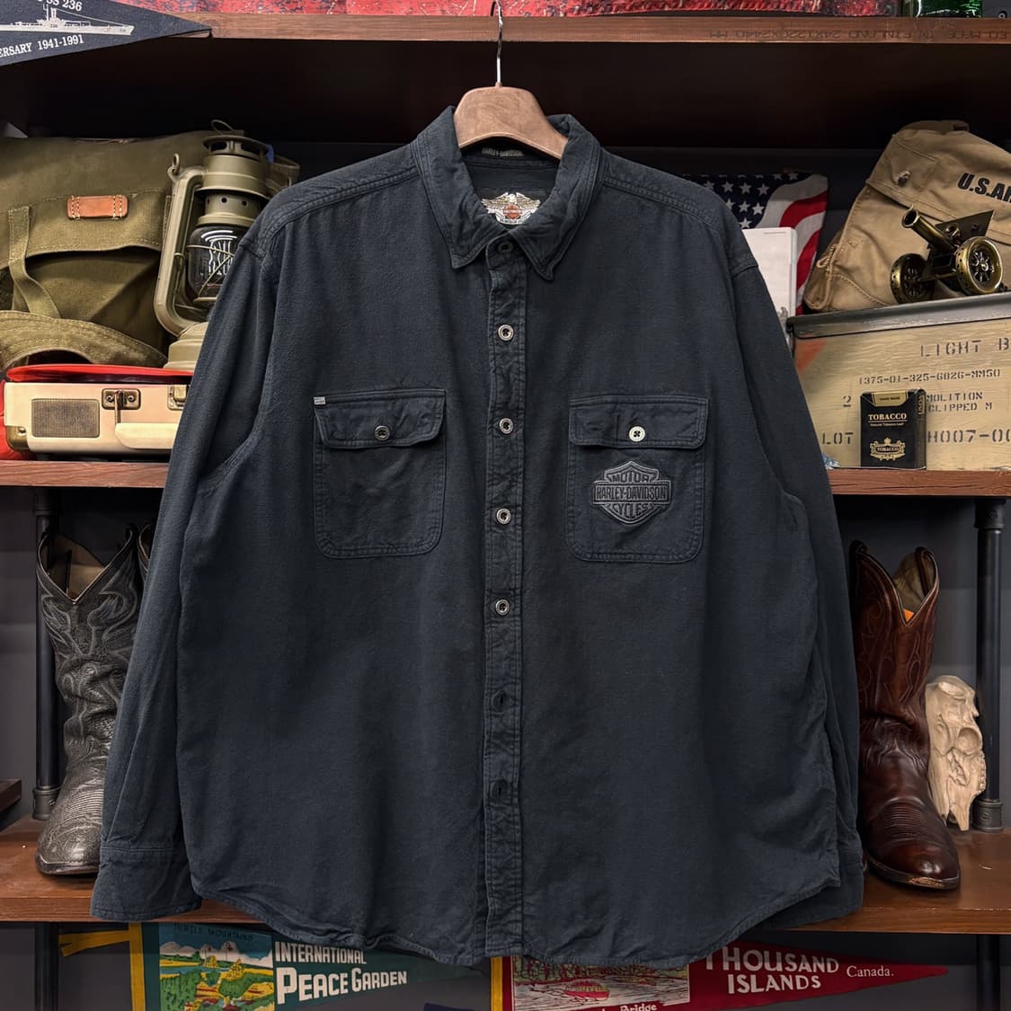 00s 할리데이비슨 플랩포켓 시그니처 패치 헤비코튼 셔츠 N280 상품이미지1
