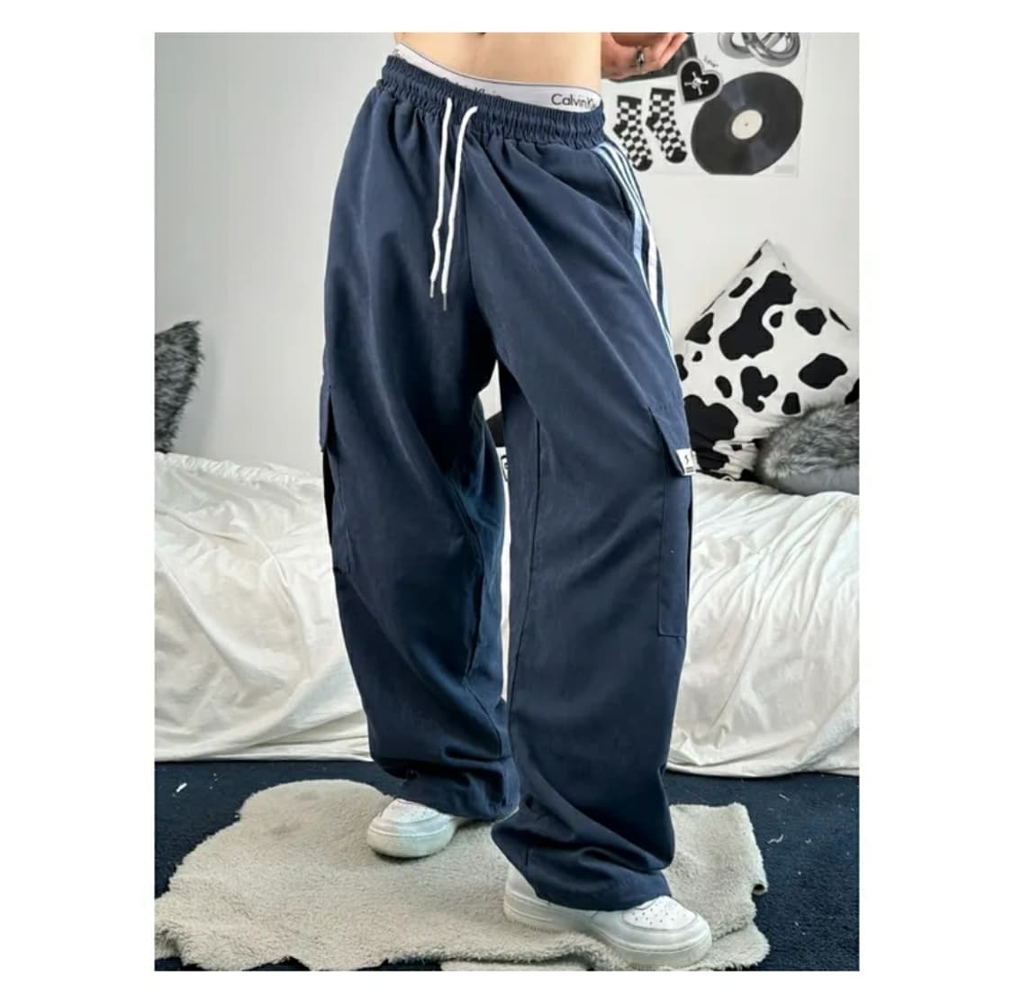 키미스 y2k 더 트랙 트레이닝 카고 포켓 와이드 팬츠 네이비 상품이미지1