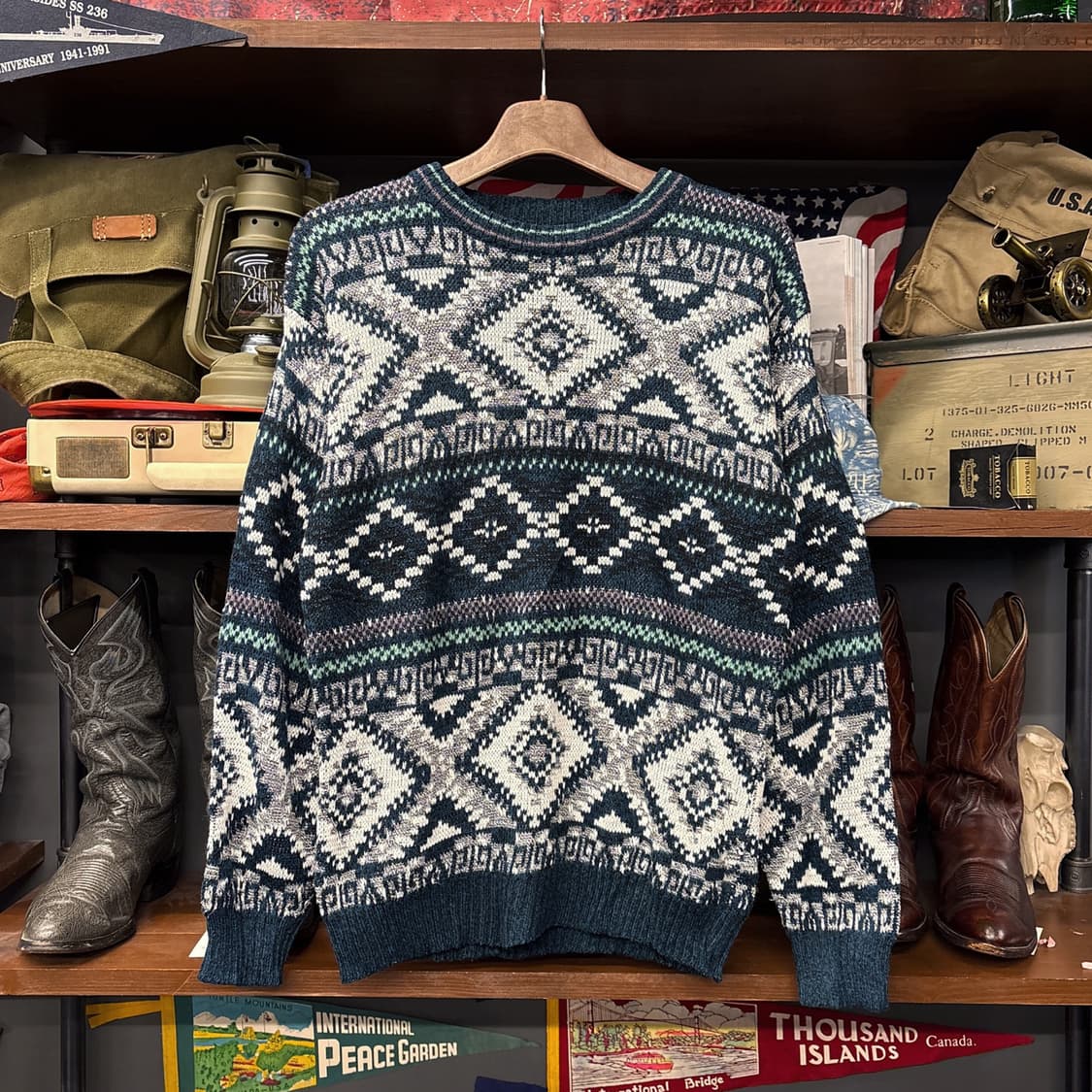 90s 빈티지 페어아일 패턴 울 니트 스웨터 상품이미지1