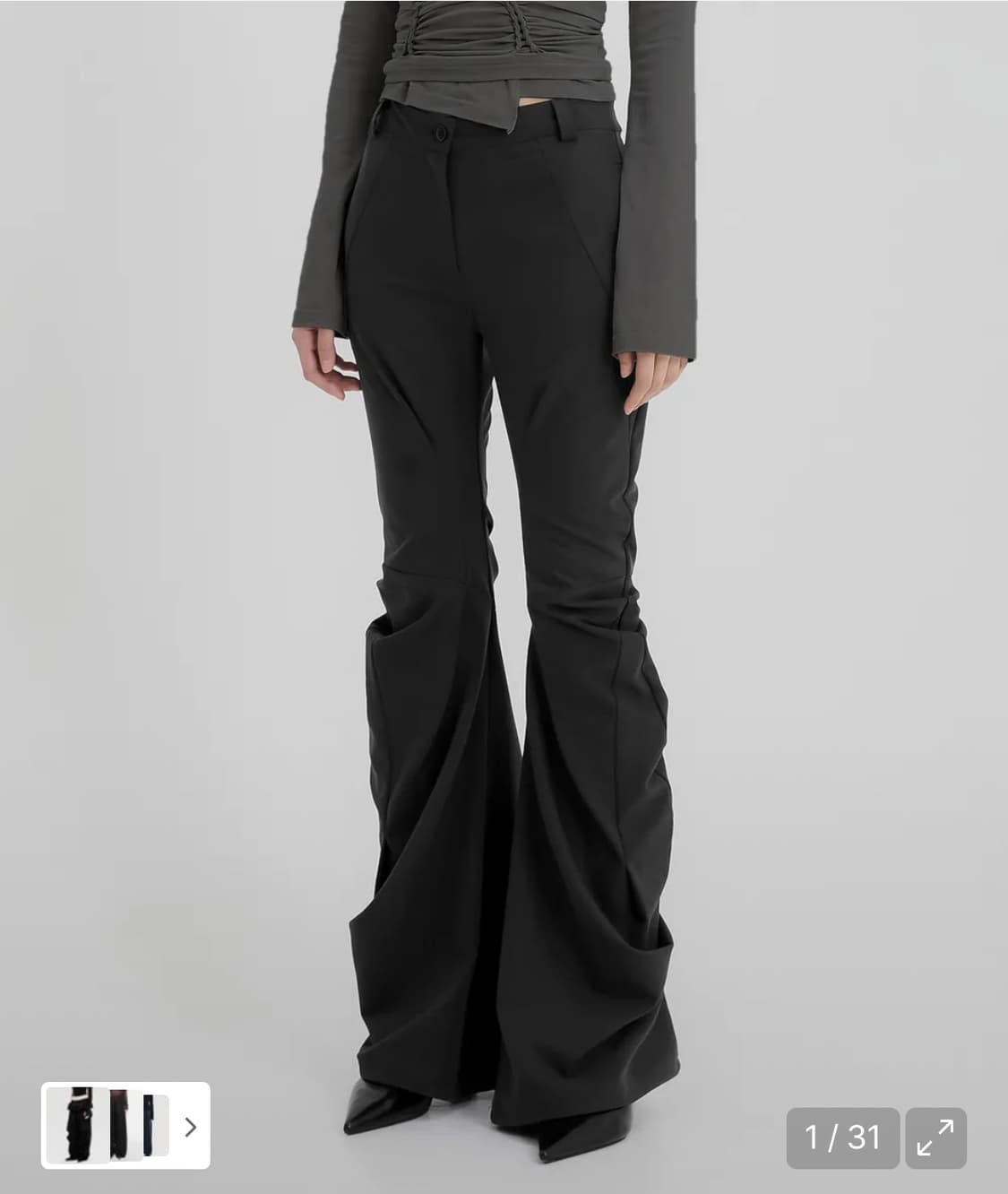 플레어업 드레이프팬츠 Asymmetrical Drape Pants 블랙 상품이미지1