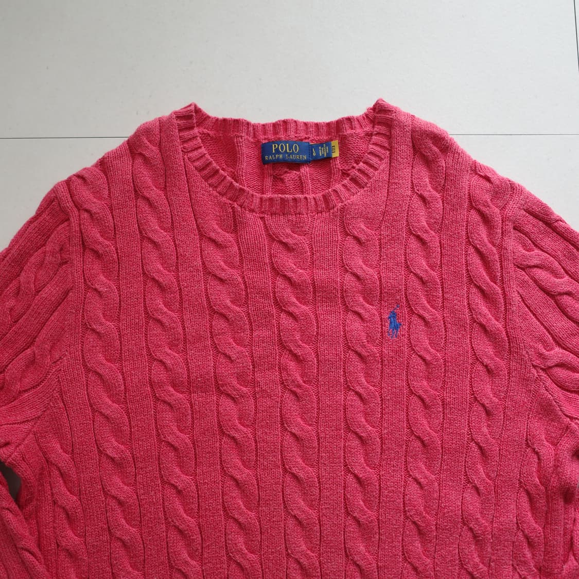 폴로 랄프로렌 QR인증 꽈배기 니트 핑크 (L) 상품이미지2