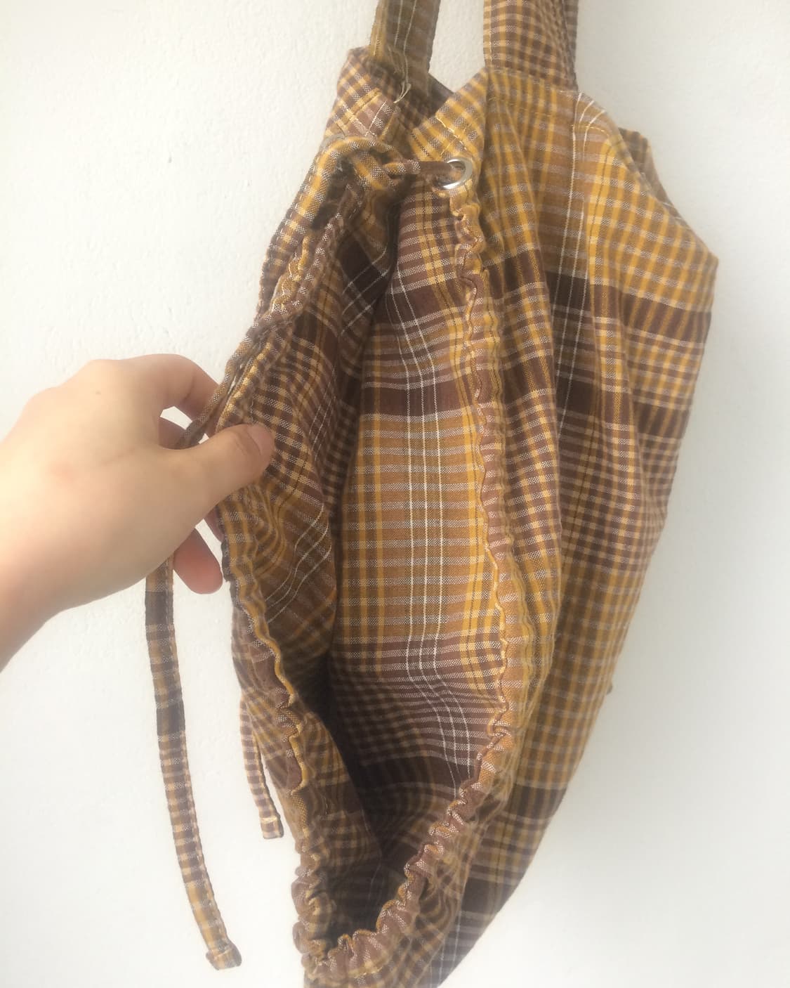 check pattern side shirring shoulder bag 상품이미지2
