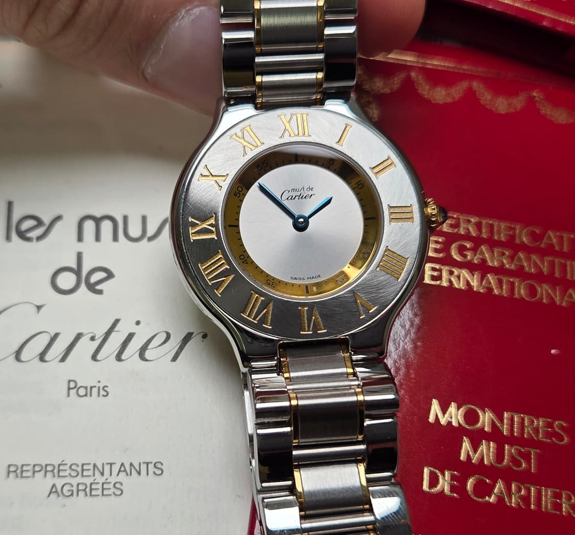 레어] 빈티지 까르띠에 머스트드 21C 콤비 남녀공용 31mm 블루핸즈  상품이미지3