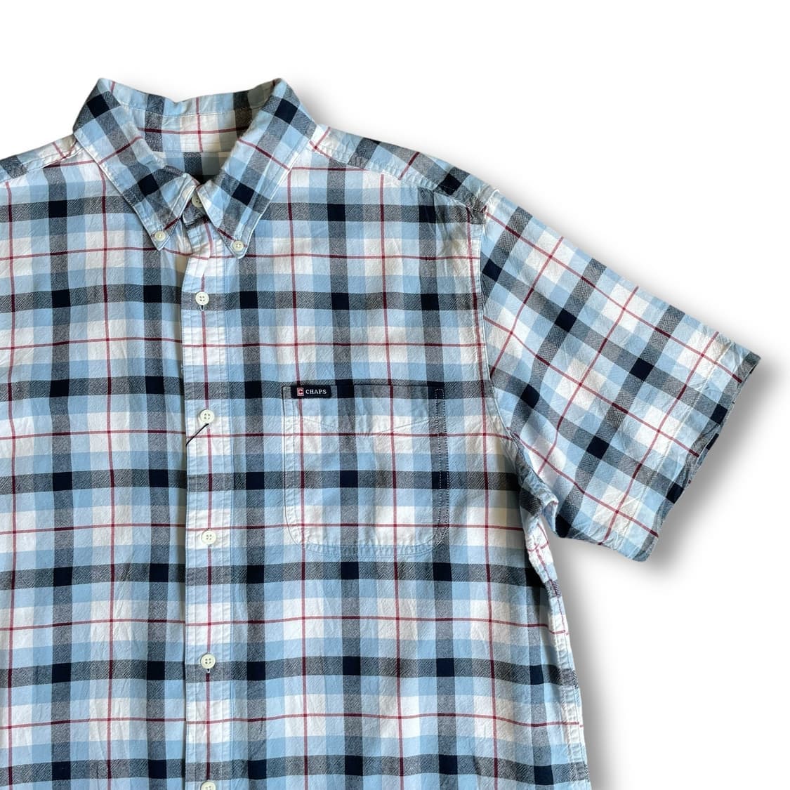 CHAPS 챕스 스카이블루 블랙 체크 원포켓 반팔 셔츠 L 상품이미지3
