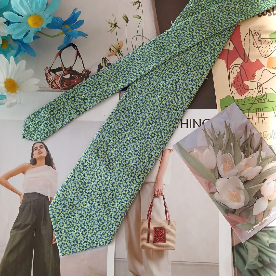 레미지오 실크 민트 지오메트릭 넥타이 8.8cm 새상품 A19079
 상품이미지2