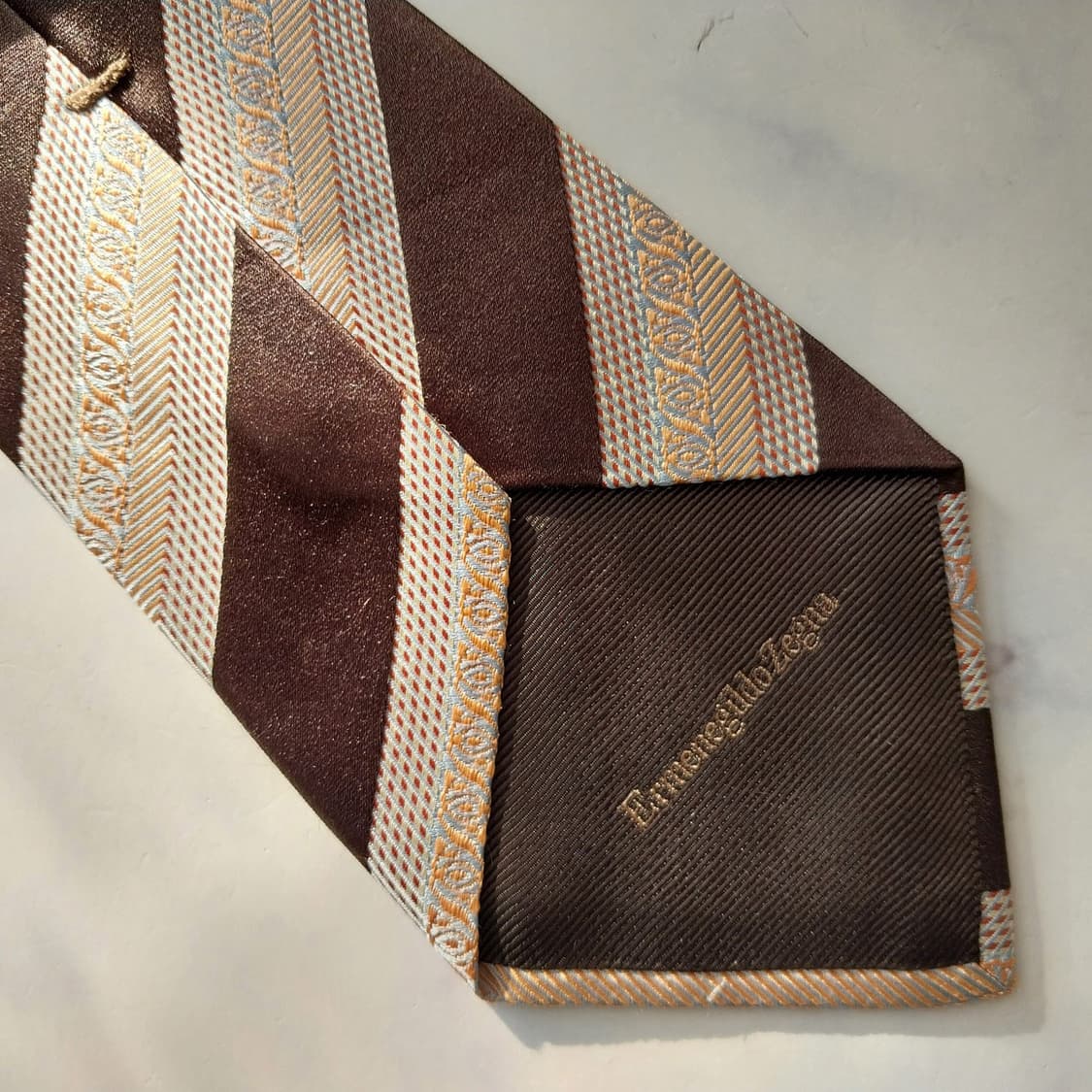 제냐 실크 브라운 자카드 스트라이프 넥타이 9.5cm A+등급 K1874 상품이미지8