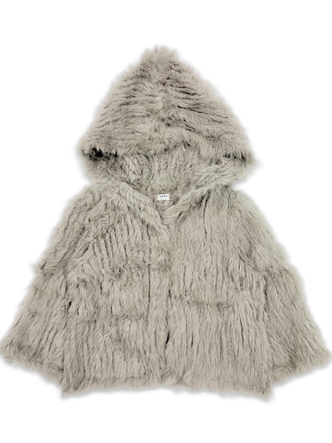 빈티지 베이지 퍼 니트 후드 가디건 상품이미지2