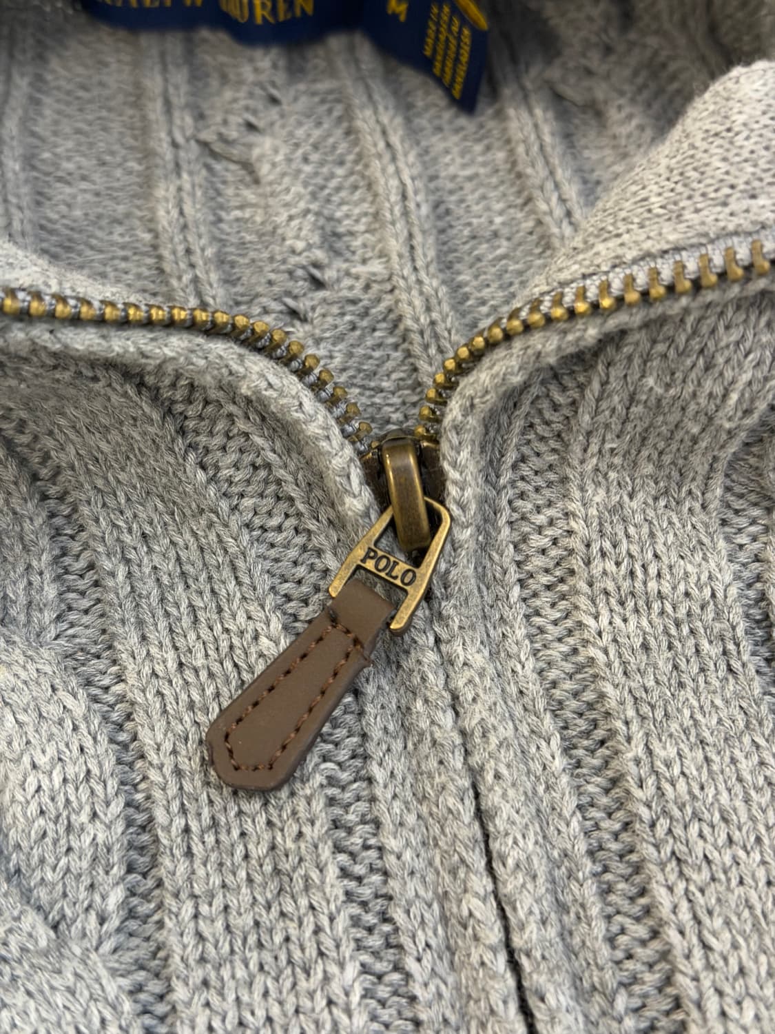 폴로 랄프로렌 반집업 꽈배기 케이블 니트 그레이 상품이미지4