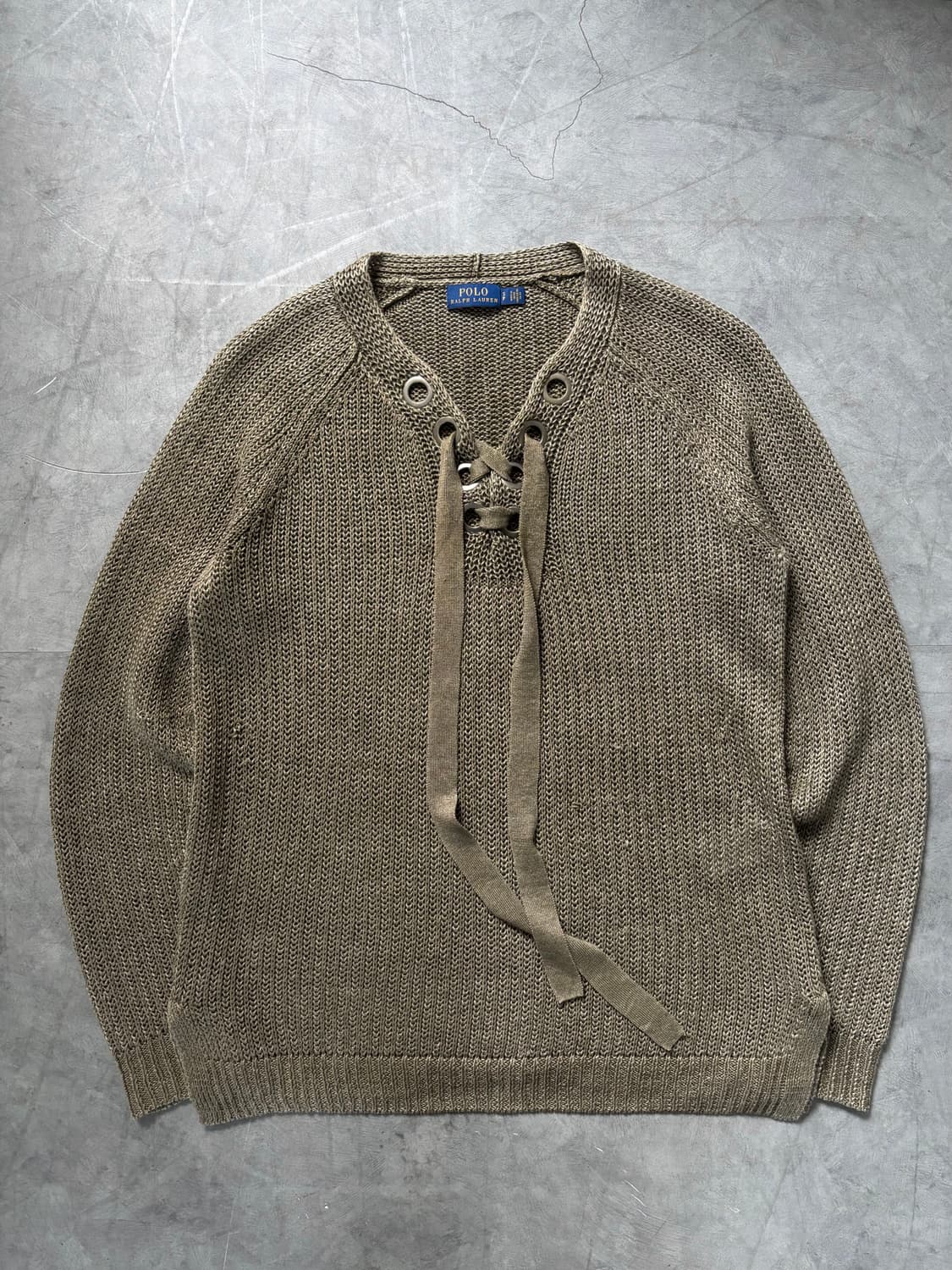 Polo 폴로 랄프로렌 카키 컬러 아일렛 린넨 니트 상품이미지5