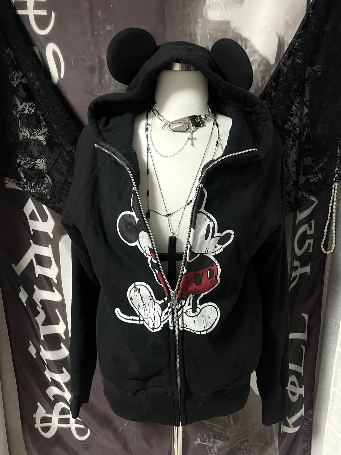 도쿄 디즈니 미키마우스 귀달이 후드집업 00s 핀터갸루니혼진서브컬쳐양산형 상품이미지1