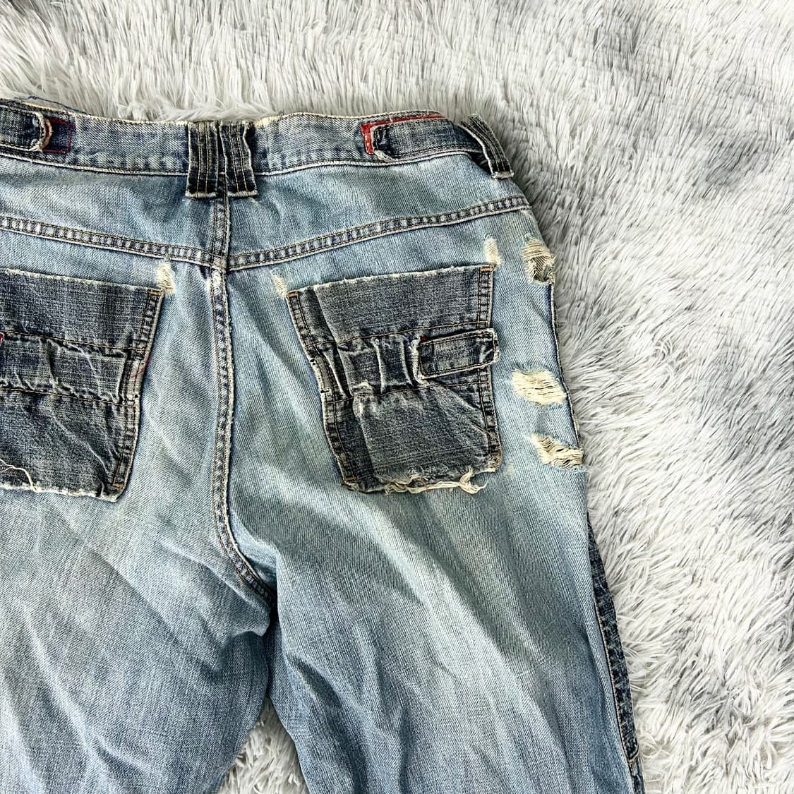 후부 그런지 디테일 더블니 와이드 데님 팬츠 상품이미지8