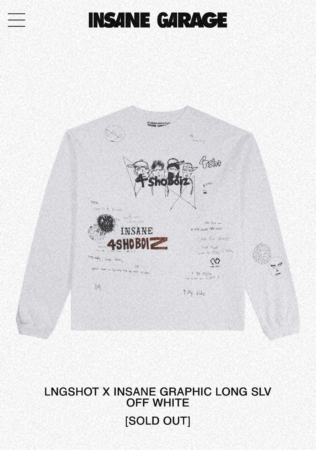 롱샷x인세인개러지 롱슬리브 상품이미지1