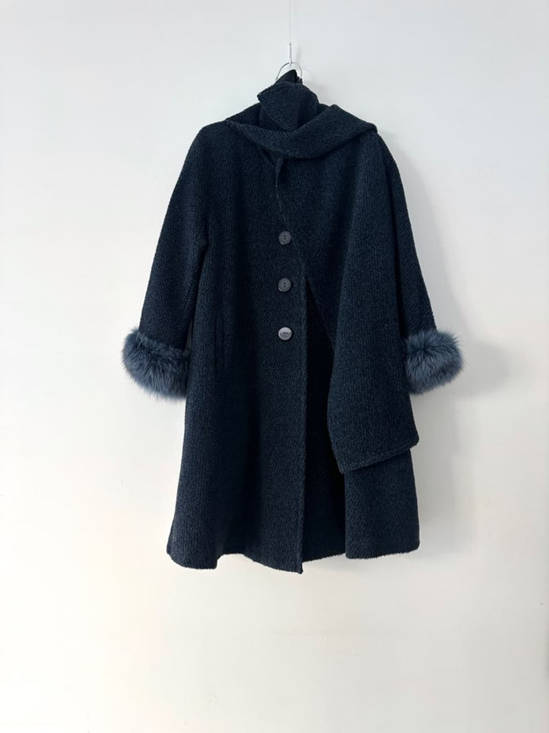 Muffler layered fur coat / navy 상품이미지2