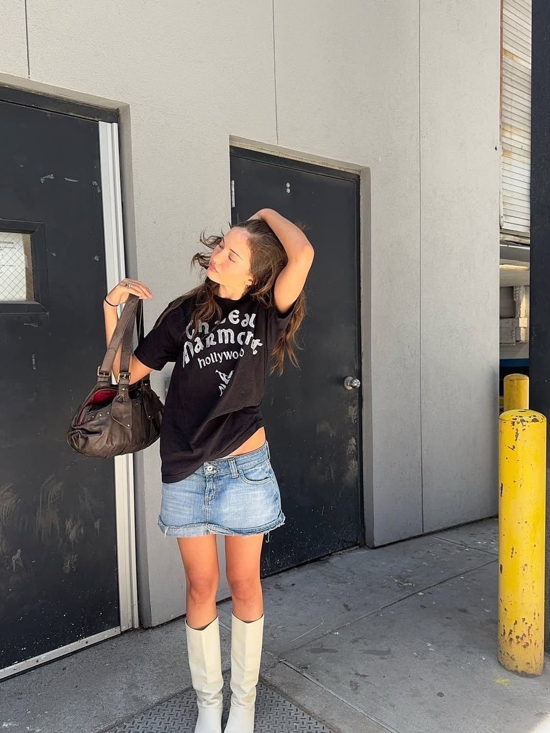 글로니 91 미드라이즈 데님 스커트 중청 상품이미지4