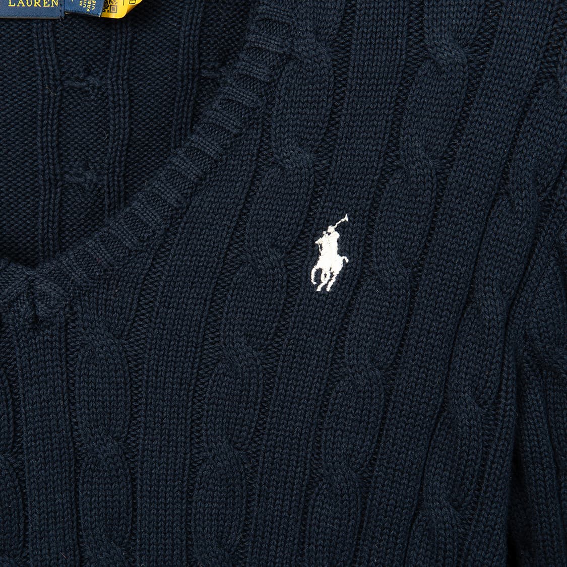 [여성 55] 폴로 랄프로렌 코튼 브이넥 케이블 니트 네이비  상품이미지3