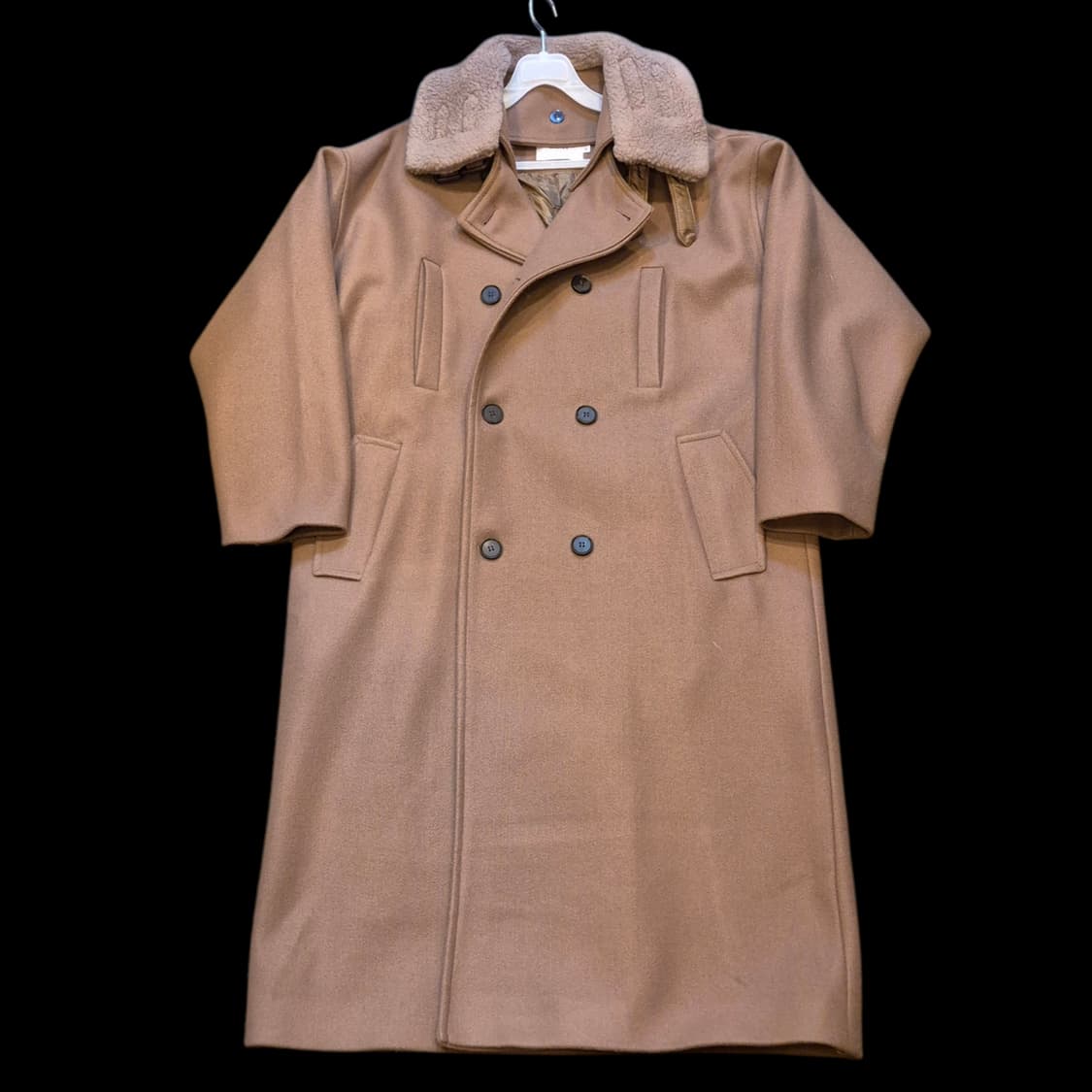 M(착샷잇음) 인디브라운 털배색 더블롱코트  상품이미지1