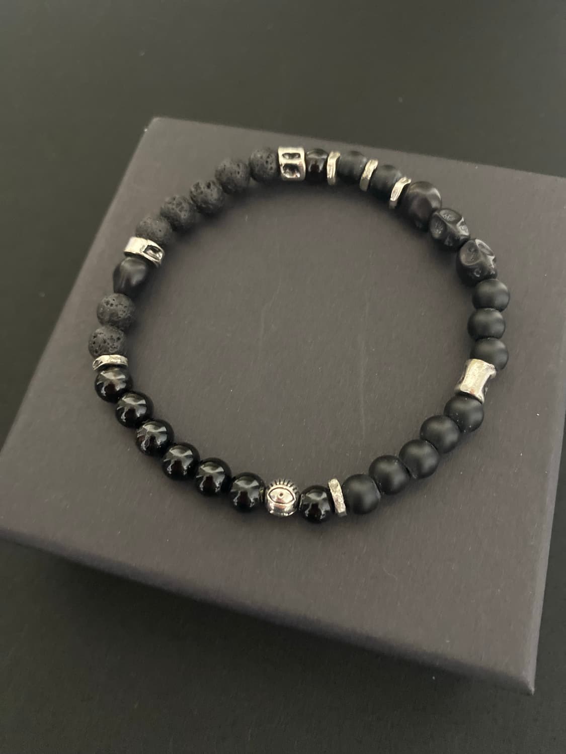 블랙  스컬 레이어드 팔찌 6mm 상품이미지3