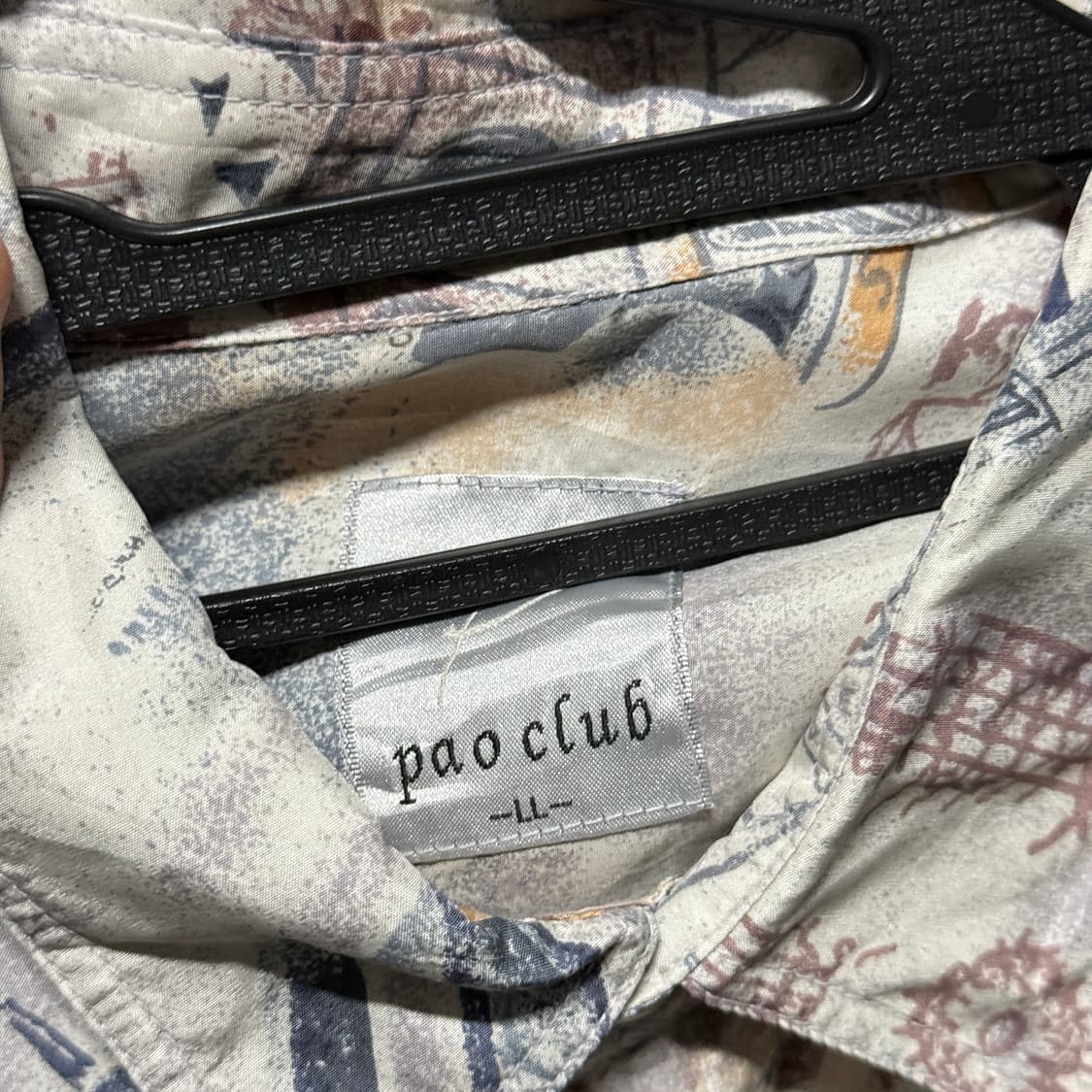 VTG 빈티지 100% 실크 아트 패턴 원 포켓 긴팔 셔츠 상품이미지4