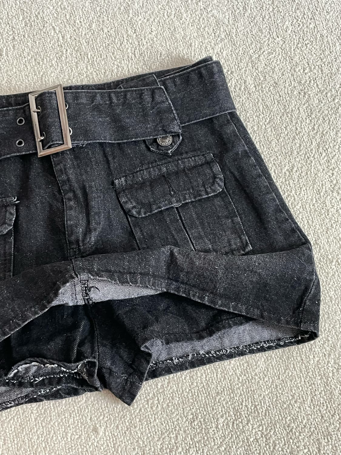 흑청데님 포켓 로우웨스트 벨트 속바지내장 스커트 상품이미지4