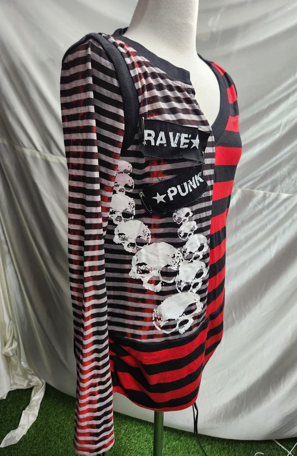 PUNK RAVE 고스펑크 스트라이프 컷아웃 티셔츠 M 상품이미지7