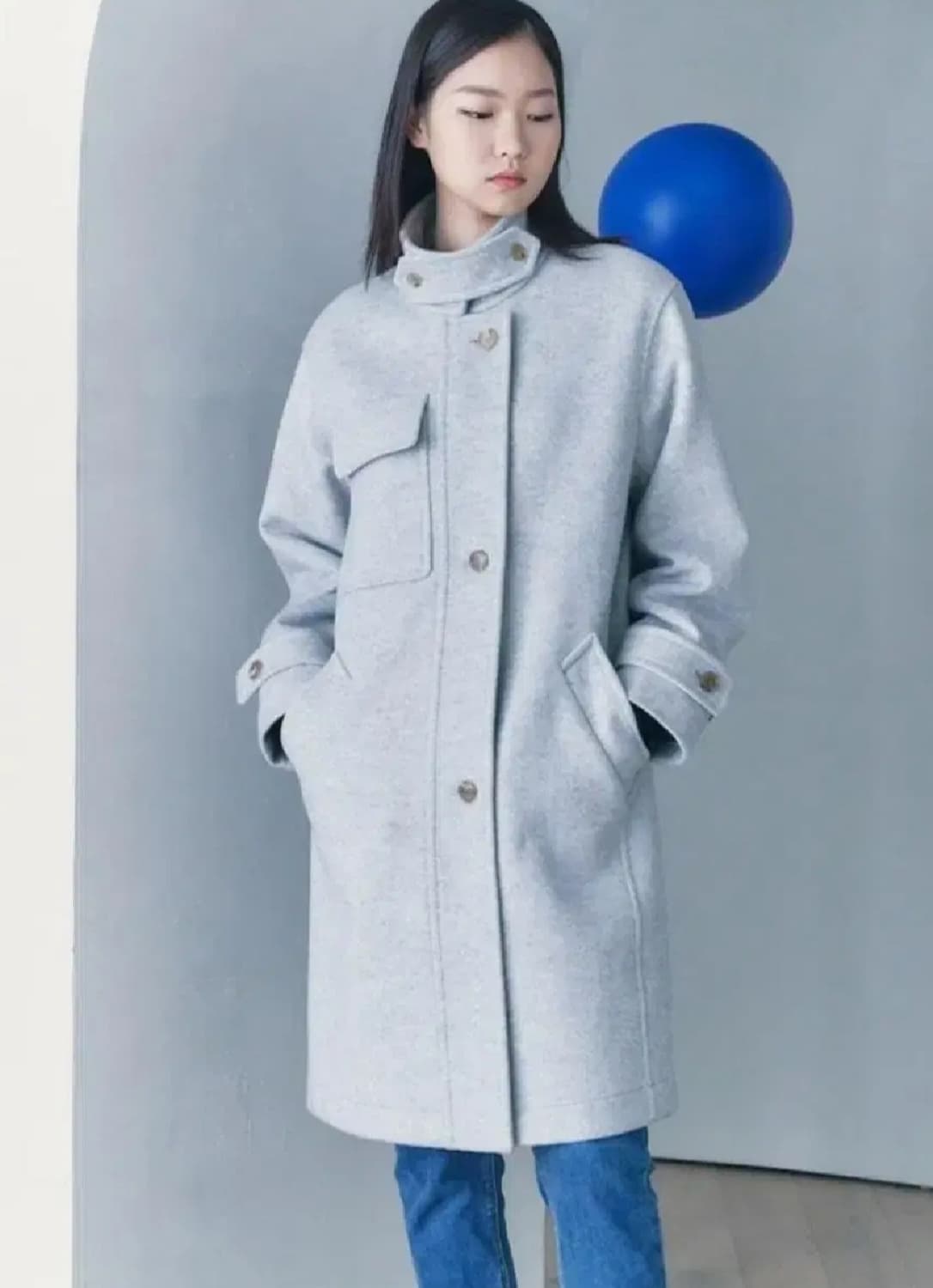 구호플러스 하이넥 캐시미어울 코트 프리사이즈 상품이미지3