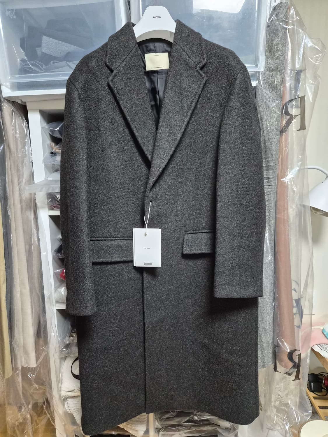 포터리 멜톤 울 싱글 브레스티드 코트 카키 2 상품이미지7