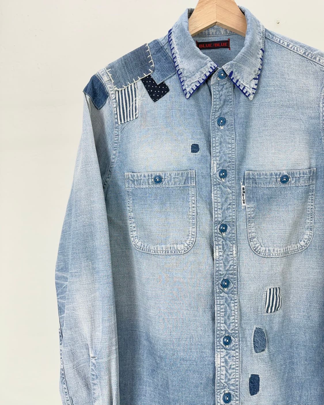 블루블루 리페어 패치워크 샴브레이 워시 셔츠 상품이미지2