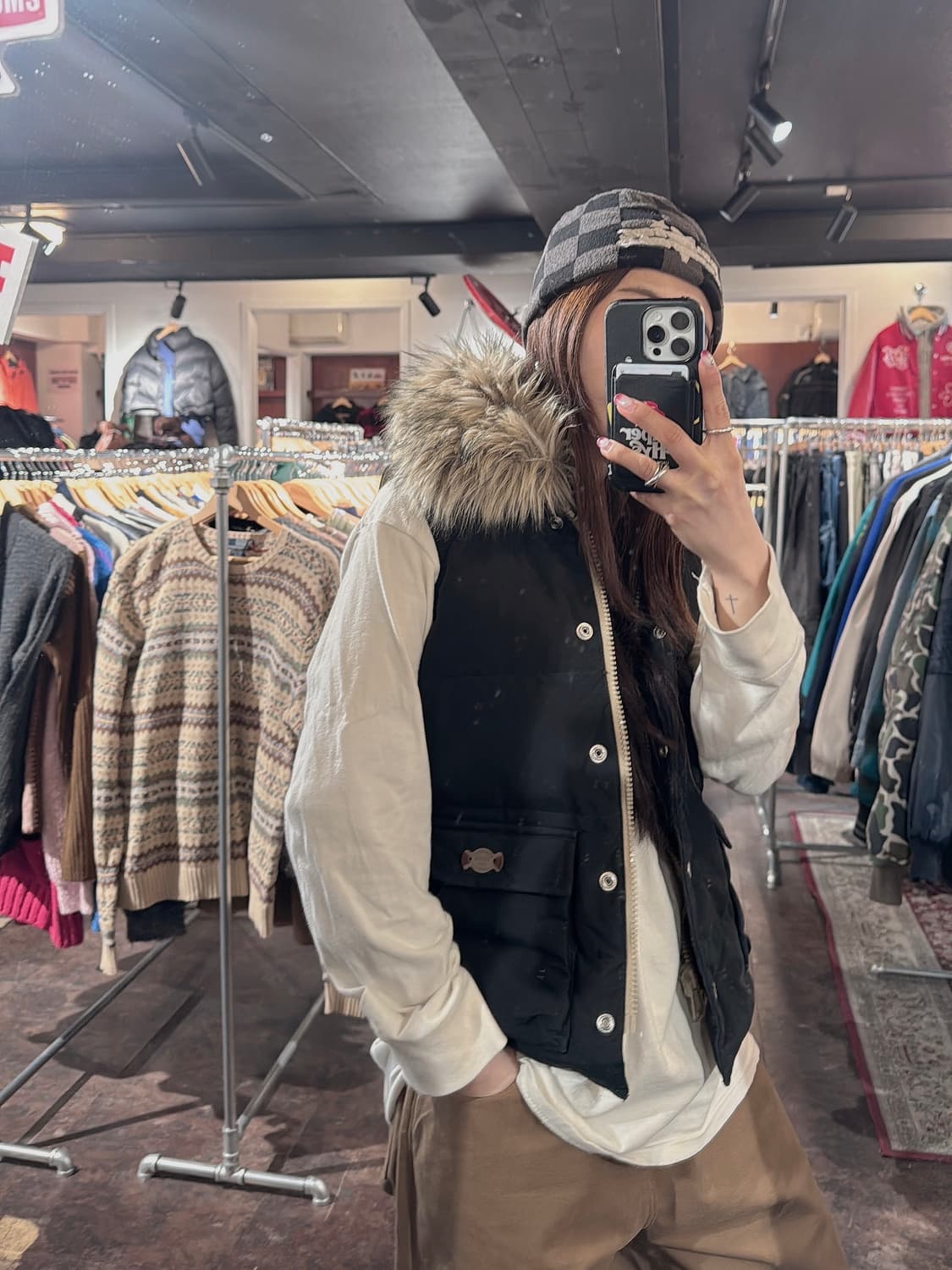 폴로 데님앤서플라이 y2k 퍼 후드 덕다운 패딩 조끼 베스트 S 상품이미지7