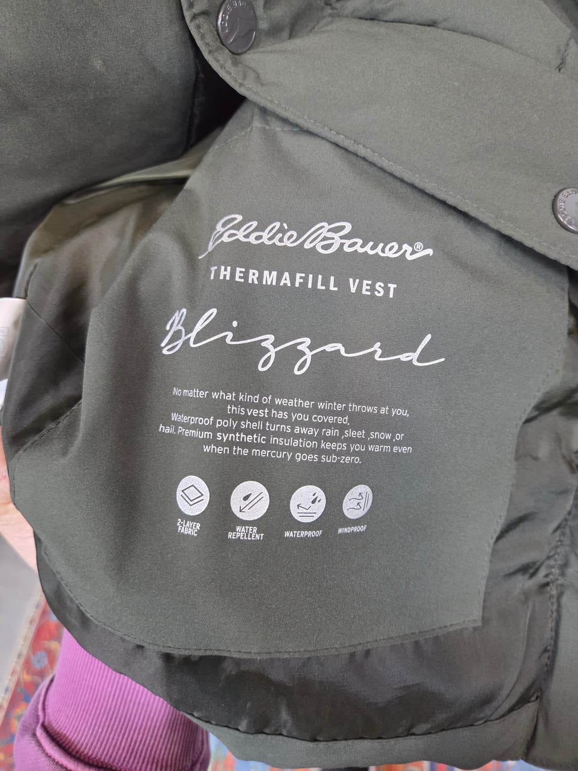 에디바우어 셰르파 패딩조끼 L 카키  상품이미지4