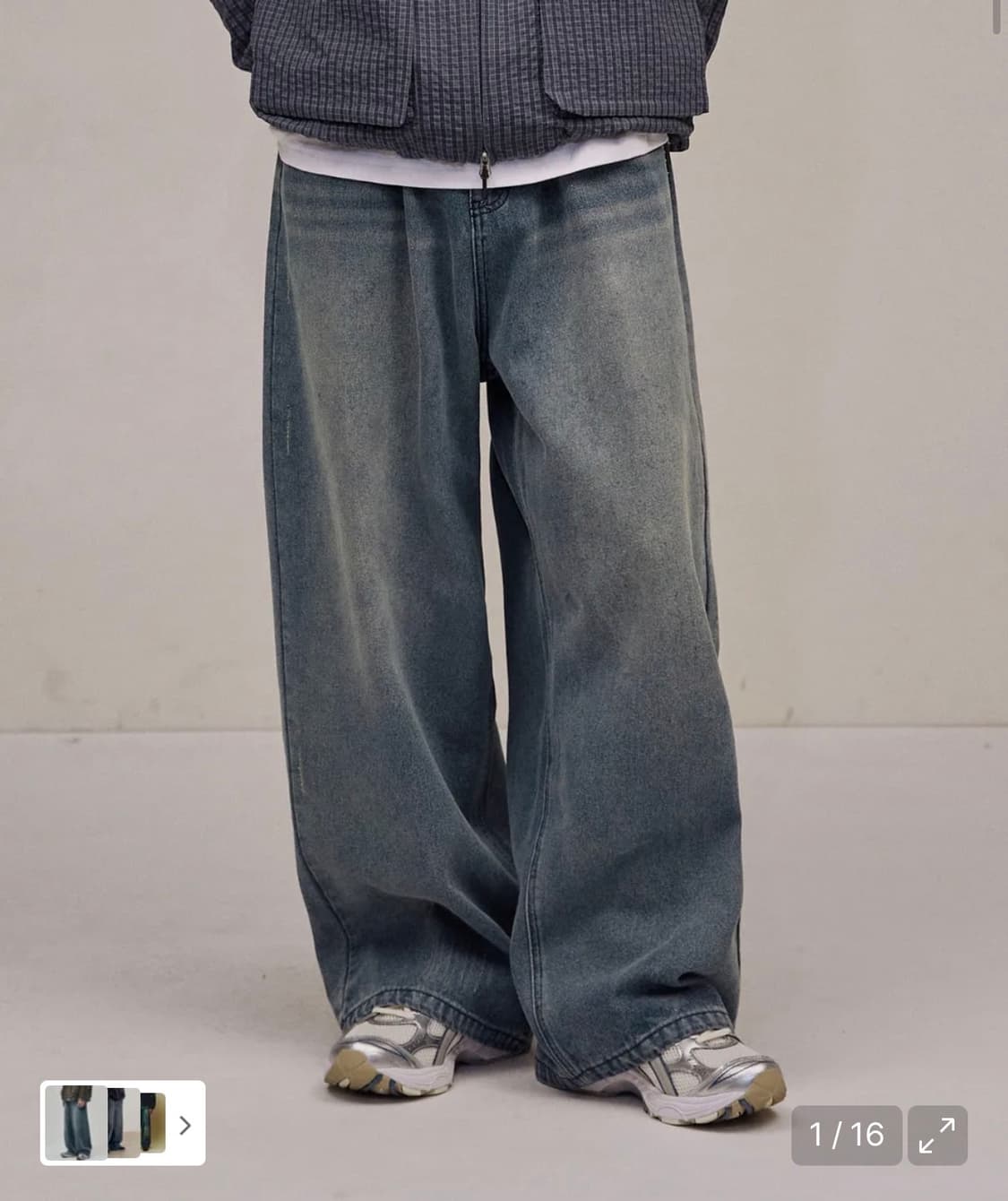 데미지 워시드 데님 팬츠-미디엄 블루 상품이미지1