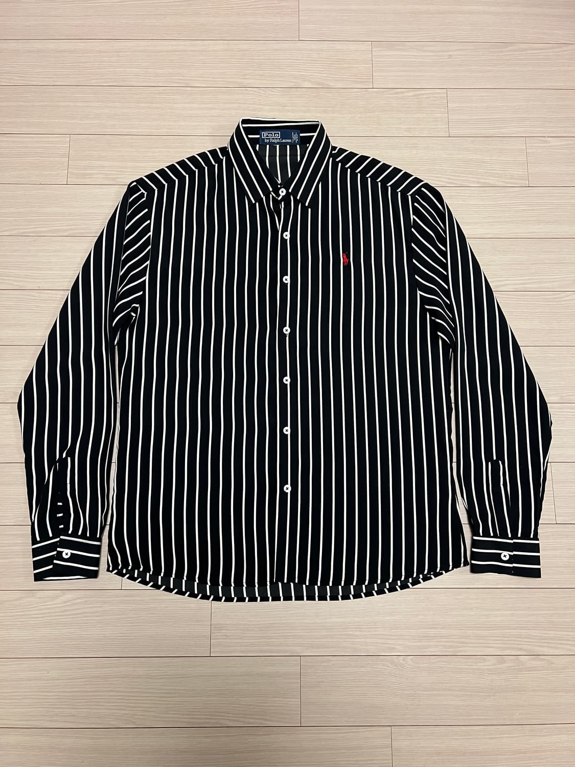 폴로 랄프로렌 블랙 스트라이프 셔츠 / 얇고 찰랑한 원단 / 상태 좋음 상품이미지1