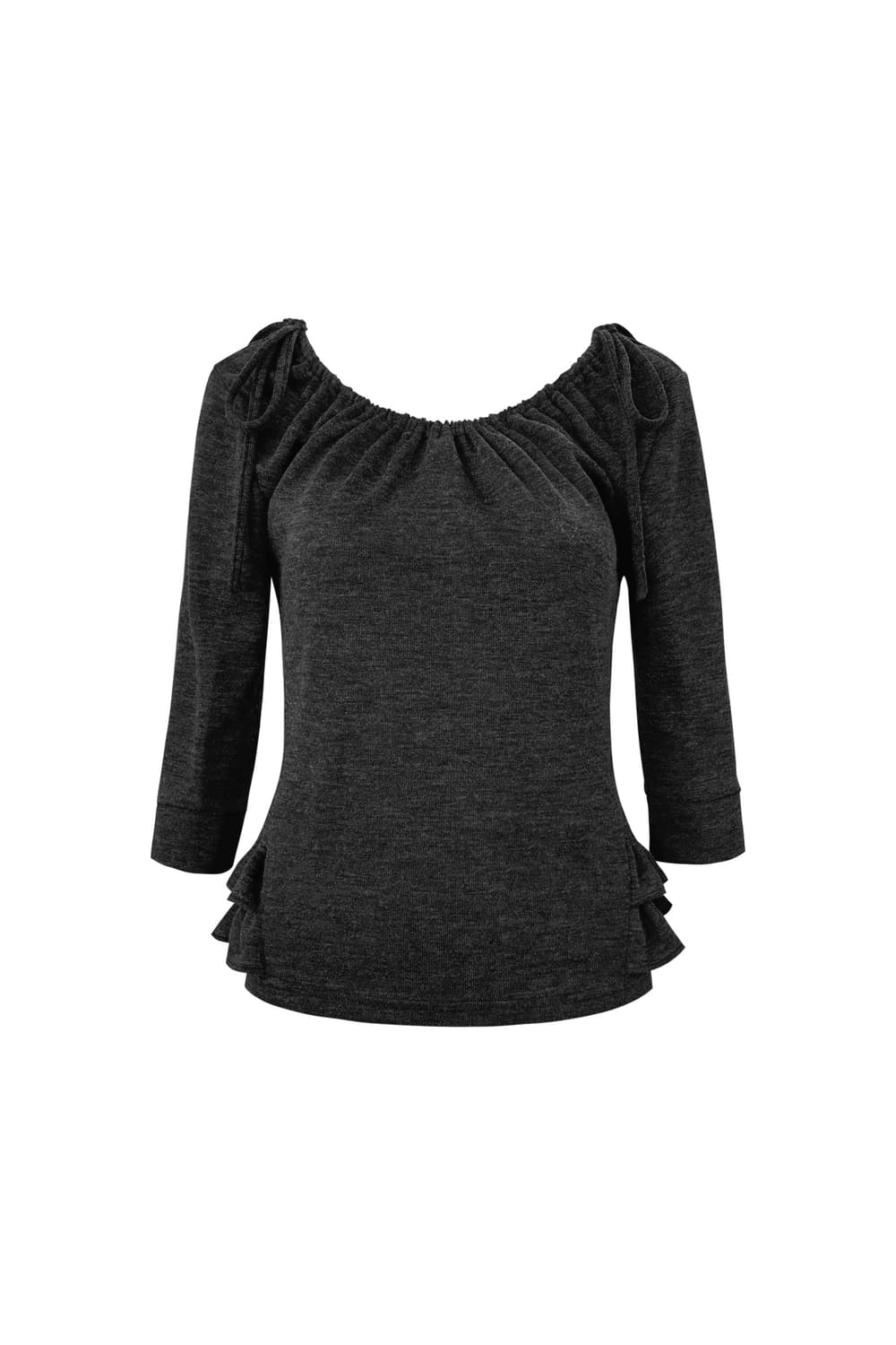 SHIRRED MID-SLEEVE FRILL TOP (CHARCOAL) 상품이미지1