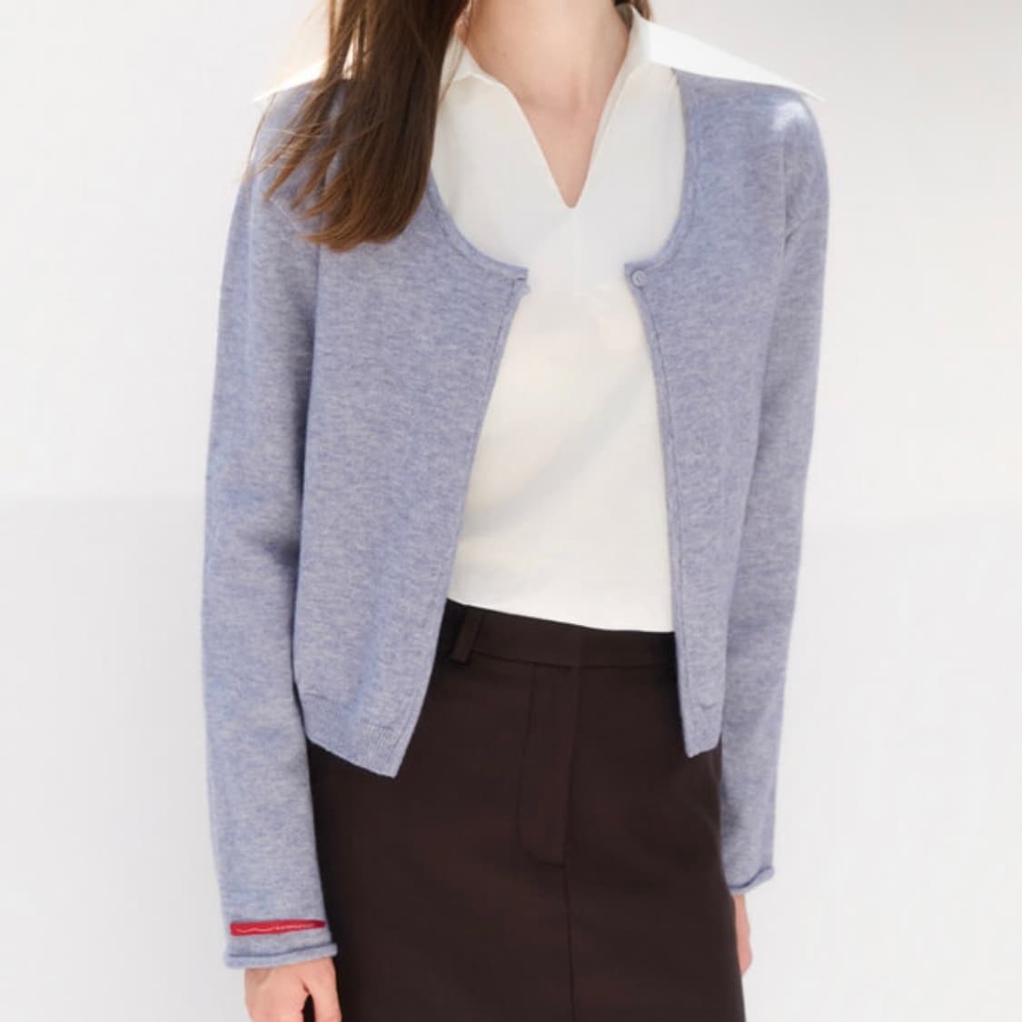 에브모우 스푼넥 가디건 파스텔 스카이 블루 상품이미지2