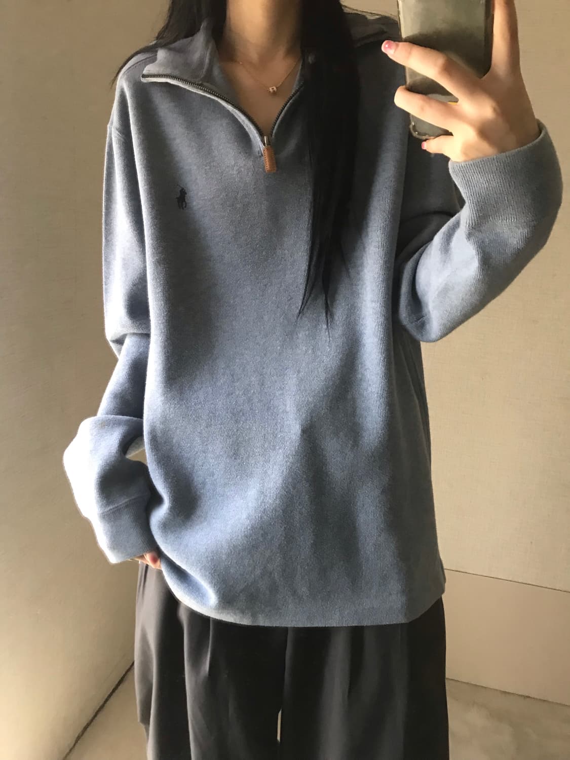 폴로 연하늘 코튼 반집업 상품이미지3
