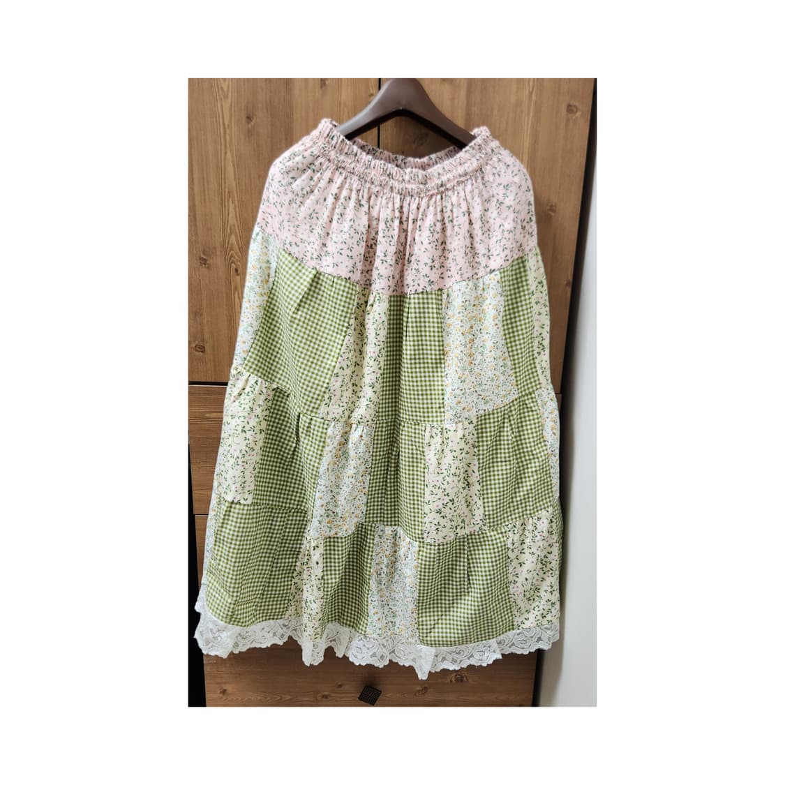 그린체크 플라워 패치스커트 상품이미지2